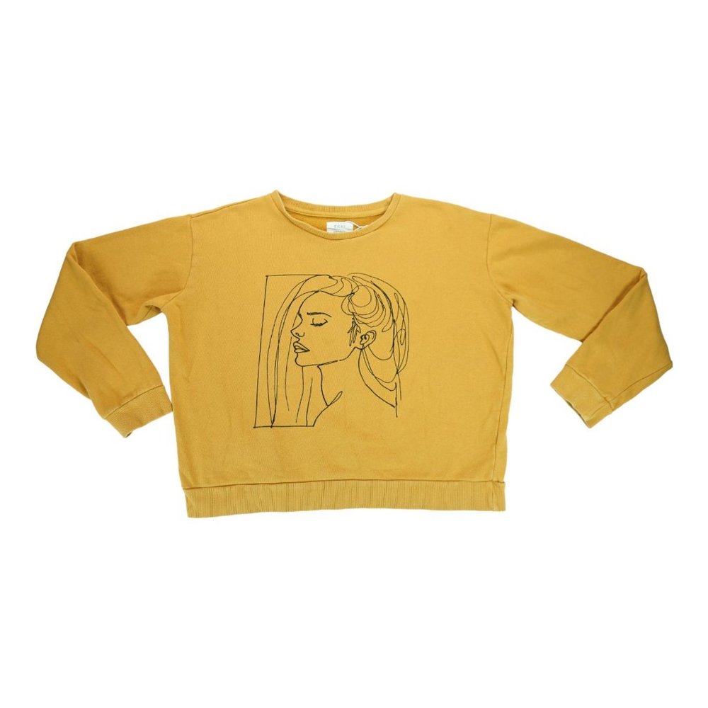 Cotton On Mustard Sweater Woman Print Pullover Size Large L Long Sleeve